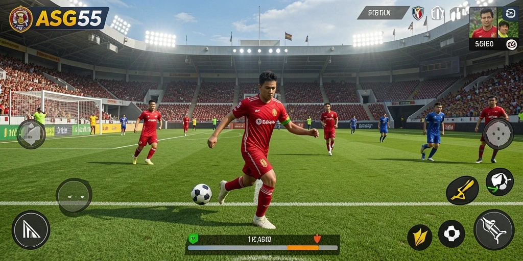 Gameplay menarik ASG55 dengan aksi sepak bola yang seru.