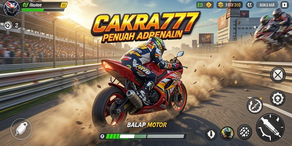 Screenshot CAKRA777 menampilkan aksi balap motor yang mendebarkan.