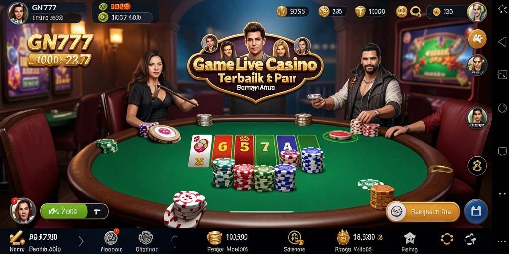 Tangkapan layar GN777 menampilkan dealer langsung dalam permainan Live Casino.