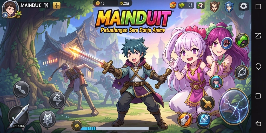 Tampilan gameplay seru dengan karakter-karakter anime menarik.