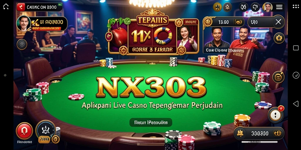 Screenshot gameplay NX303 menampilkan dealer langsung dan suasana kasino yang mendebarkan.