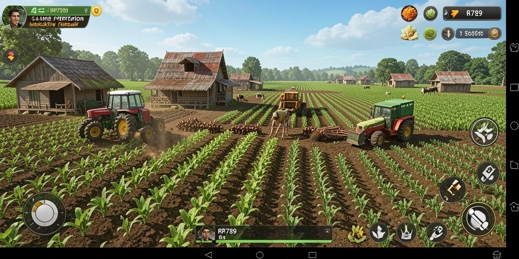 Gameplay menarik dari RR789 yang menunjukkan ladang dan aktivitas bertani.