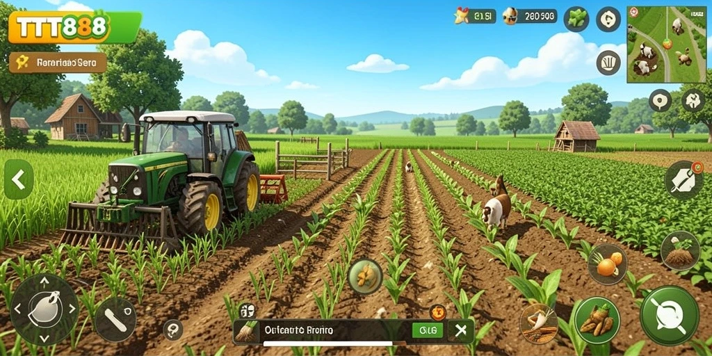 Tangkapan layar menunjukkan gameplay seru di TTT888 dengan aktivitas berkebun yang menyenangkan.