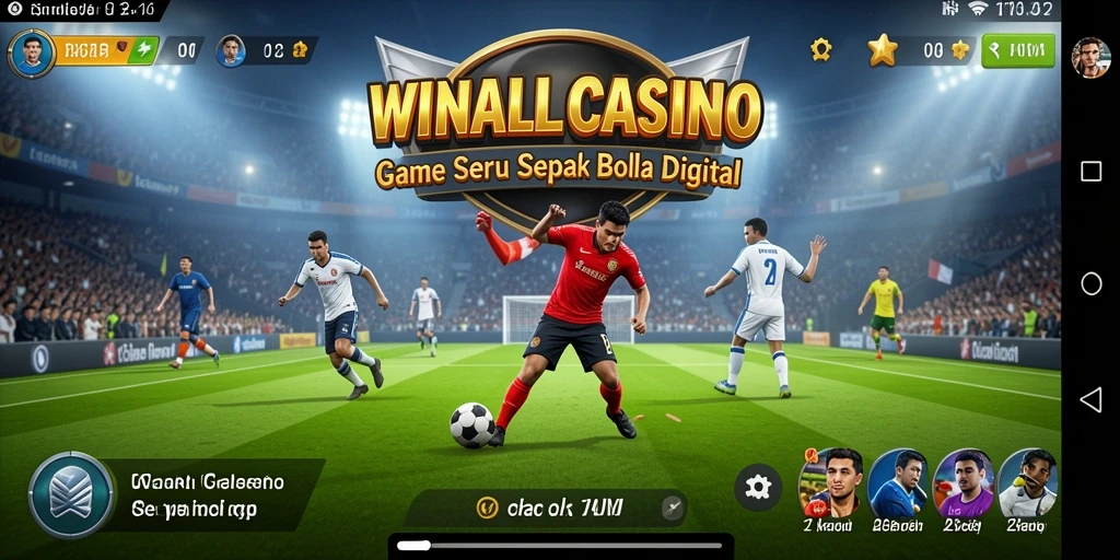Tangkapan layar WINALLCASINO menampilkan gameplay intens dalam pertandingan sepak bola.